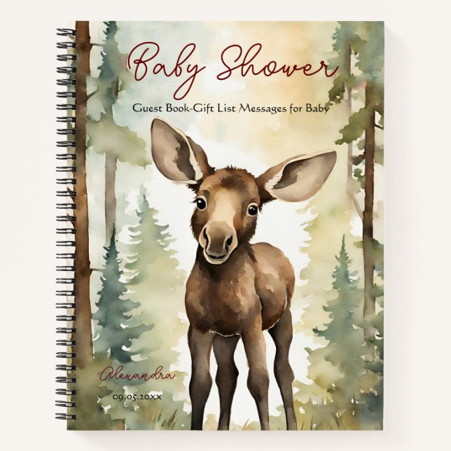 Baby Moose Neutral Baby Shower Guest Gift List  Notebook (Front)