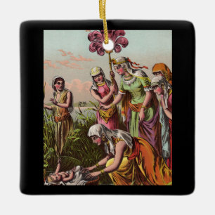 Baby Moses In A Basket Ceramic Ornament