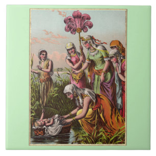 Baby Moses In A Basket Ceramic Tile