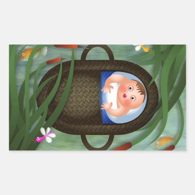 Baby Moses Passover Cartoon Rectangular Sticker (Front)