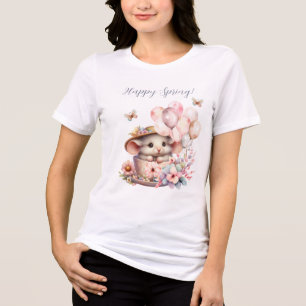 Baby Mouse Sitting in Tea Cup With Balloons Tri-Blend Shirt