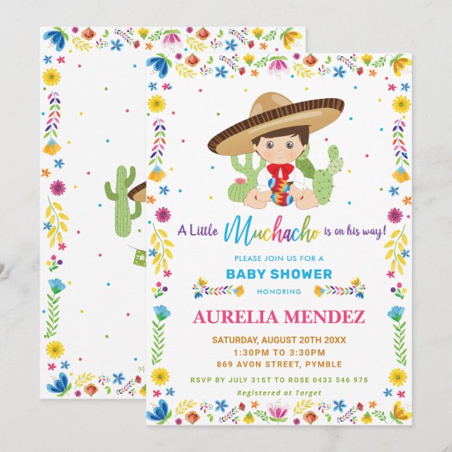 Baby Muchacho Fiesta Mexican Baby Boy Shower   Invitation (Front/Back)