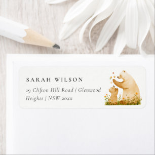 Baby Mum Bear Floral Neutal Watercolor Addrerss Return Address Label