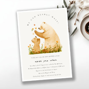 Baby Mum Bearly Wait Floral Neutal Baby Shower Invitation