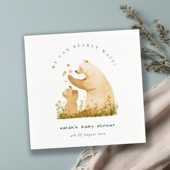Baby Mum Bearly Wait Floral Neutal Baby Shower Napkin (Creator Uploaded)
