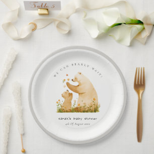 Baby Mum Bearly Wait Floral Neutal Baby Shower Paper Plate