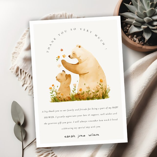 Baby Mum Bearly Wait Floral Neutal Baby Shower Thank You Card (Creator Uploaded)