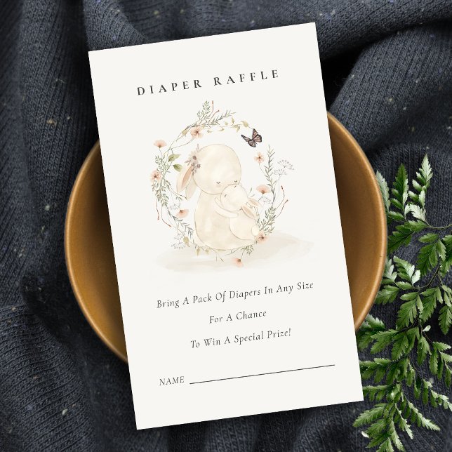 Baby Mum Bunny Floral Diaper Raffle Baby Shower Enclosure Card (Creator Uploaded)