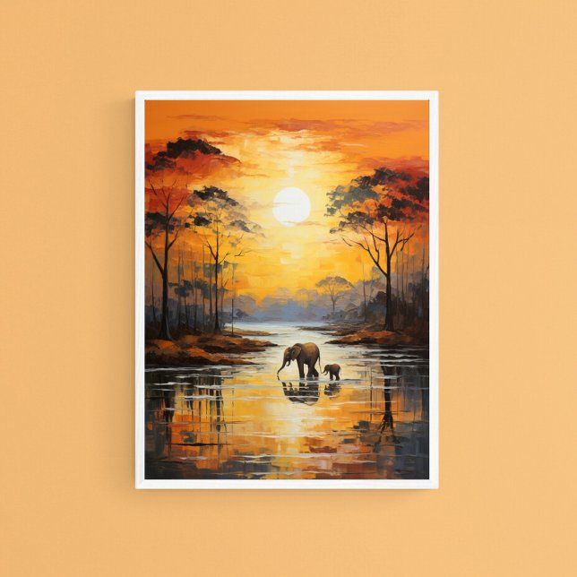Baby & Mummy Elephant Enjoying Sunset, Wall Art (Creator Uploaded)