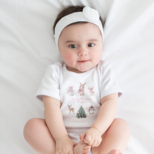 Baby My 1st Christmas Custom Woodland Blue Bodysuit