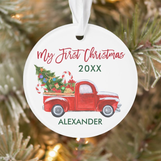 Baby My First Christmas Candy Canes Red Truck Ornament (Tree)