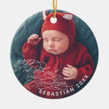 Baby My First Christmas Custom Text Photo Elegant