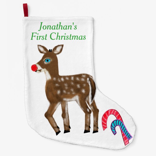 Baby Name 1st Christmas Reindeer Large Christmas Stocking (Front)
