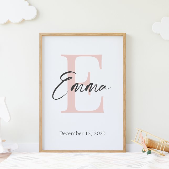 Baby Name & Birth Date Modern Monogram Print (Creator Uploaded)