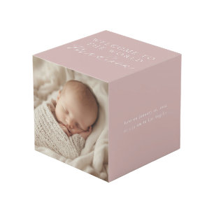 Baby Name & Birth Stats Custom Photo Pink Cube