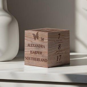 Baby Name & Birth Stats Keepsake Faux Wooden Cube