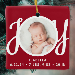 Baby Name Birth Stats Photo Red Keepsake Ceramic Ornament