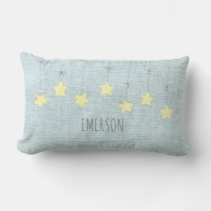 Baby Name Birthdate Pastel Green Nursery Stars Lumbar Cushion