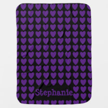 Baby Name Blanket Black with Purple Hearts