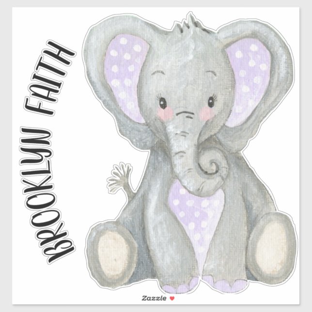 Baby Name Cute Adorable Painted Lavender Elephant (Sheet)