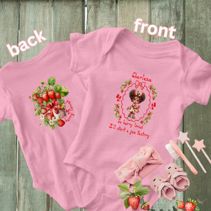 Baby Name Cute Strawberry Dressed Black Baby Girl  Bodysuit