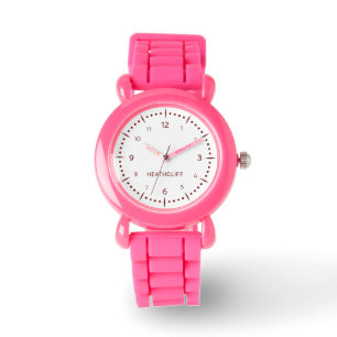 Baby Name Dark Red   Pink Leather Strap Girls Watch