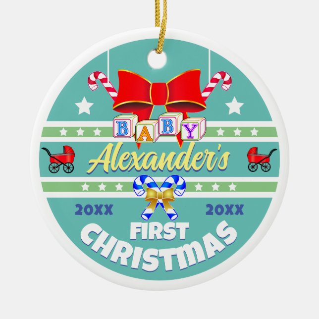 Baby Name First Christmas Unisex Ceramic Ornament (Front)