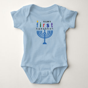 Baby Name First Hanukkah Menorah Festival Lights Bodysuit