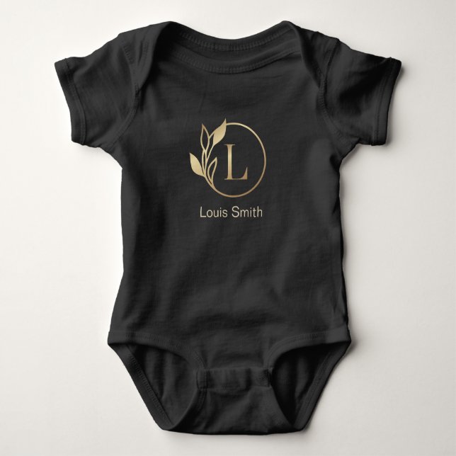 Baby Name Floral Alphabet,L/ Initial Bodysuit (Front)