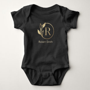 Baby Name Floral Alphabet,R/ Initial Baby Bodysuit
