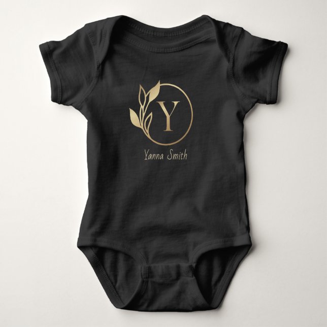 Baby Name Floral Alphabet,Y/ Initial Bodysuit (Front)