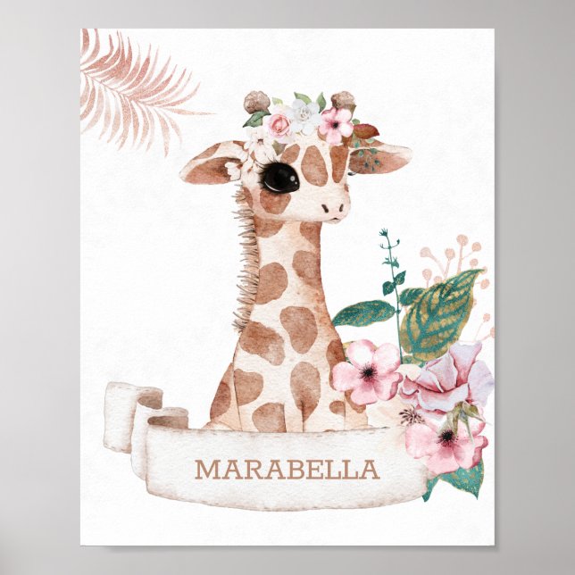 *~* Baby Name Giraffe Girl Jungle Nursery Poster (Front)