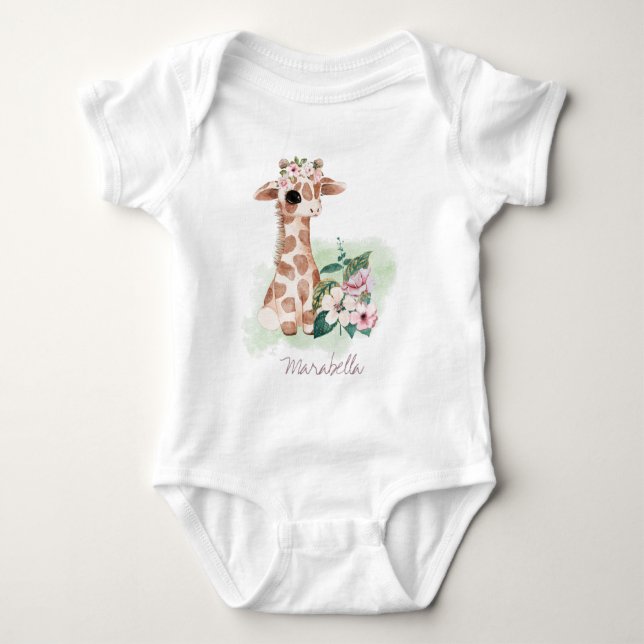 *~* Baby Name Giraffe Whimsical Girl Jungle Sweet Baby Bodysuit (Front)