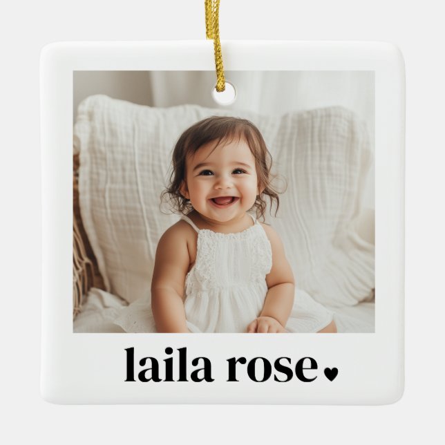 Baby Name Heart Photo Ceramic Ornament (Front)