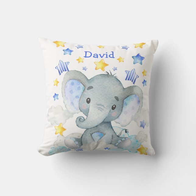 Baby Name Personalised Elephant Cute Nursery Cushion (Front)