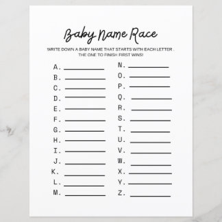 Baby Name Race Baby Shower Game