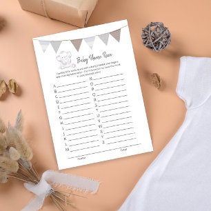 Baby Name Race Game Baby Elephant Card
