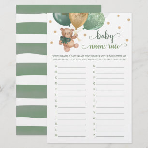 Baby Name Race Game Baby Shower Teddy Bear 