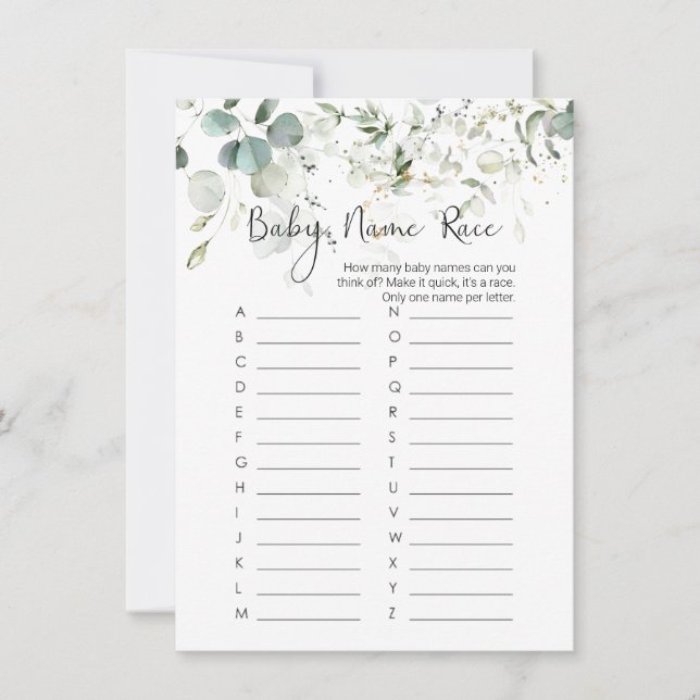Baby Name Race Game, Eucalyptus Baby Shower Game I Invitation (Front)