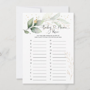Baby Name Race Game, Greenery Baby Shower Game Inv Invitation