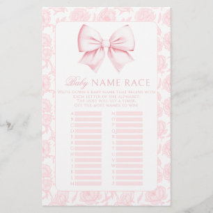Baby Name Race Pink Bow Baby Girl Shower Games