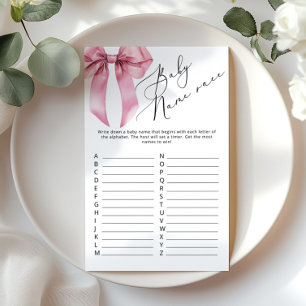 Baby name race Pink Bow elegant baby shower game
