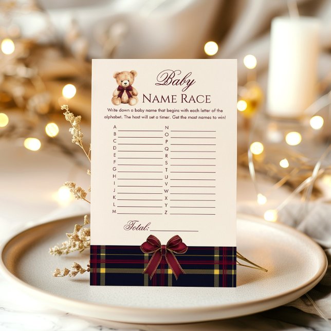 Baby Name race teddy bear Red Bow plaid game (Creator Uploaded)