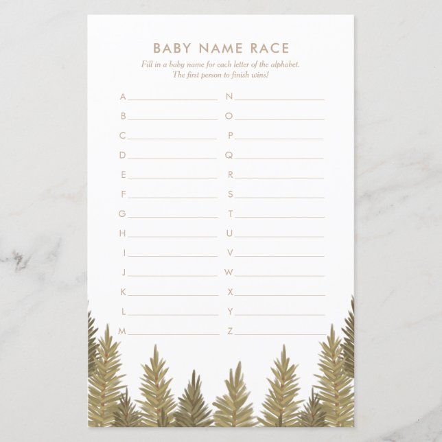 Baby Name Race Woodland Baby Shower Game (Front)