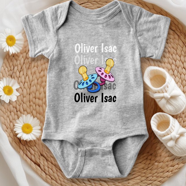 Baby name shades white to black with pacifier Grey Baby Bodysuit (Creator Uploaded)