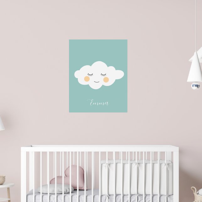 Baby Name Sleepy Kawaii Cloud Pastel  Poster (Nursery 2)