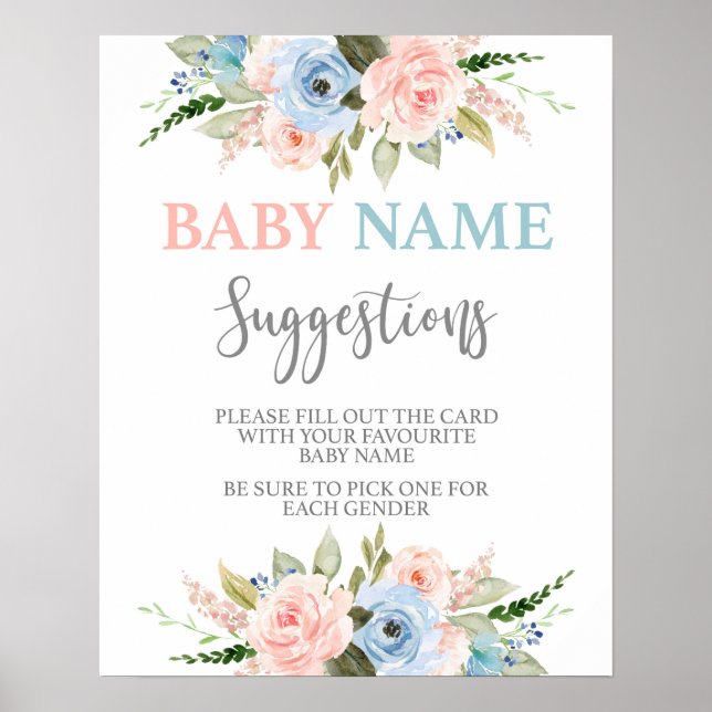 Baby Name Suggestions Gender Reveal Poster (Front)