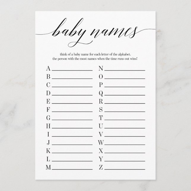 Baby Names Minimalist Baby Shower Game Program (Front)