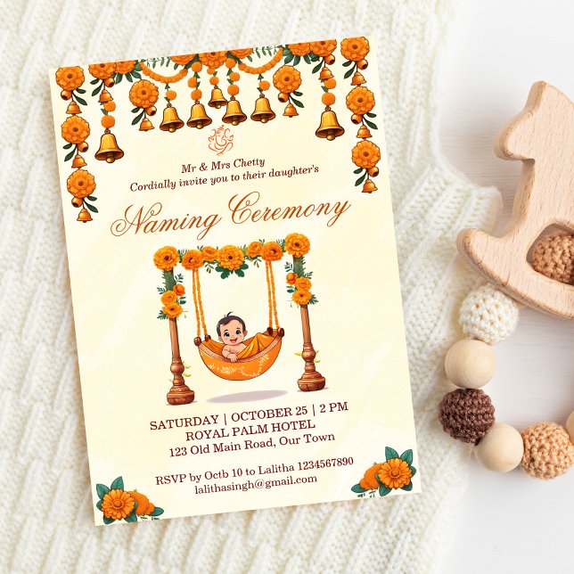 Baby Naming Cradle Indian Ceremony template (Baby Naming ceremony editable template invitation cradle ceremony digital download marigolds crib)