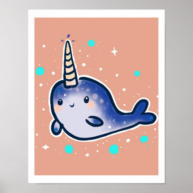 Baby Narwhal Art Print For Kids & Nursery (Front)